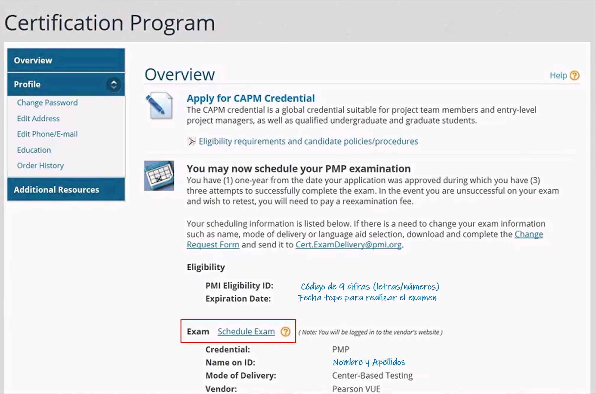 detalles examen PMI con pearson VUE