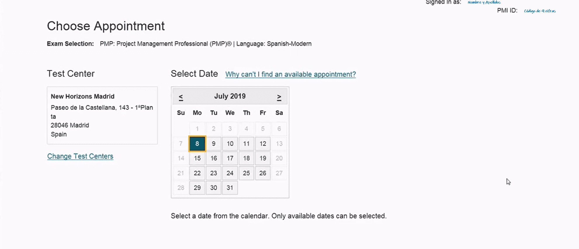 Detalles de examen PMI