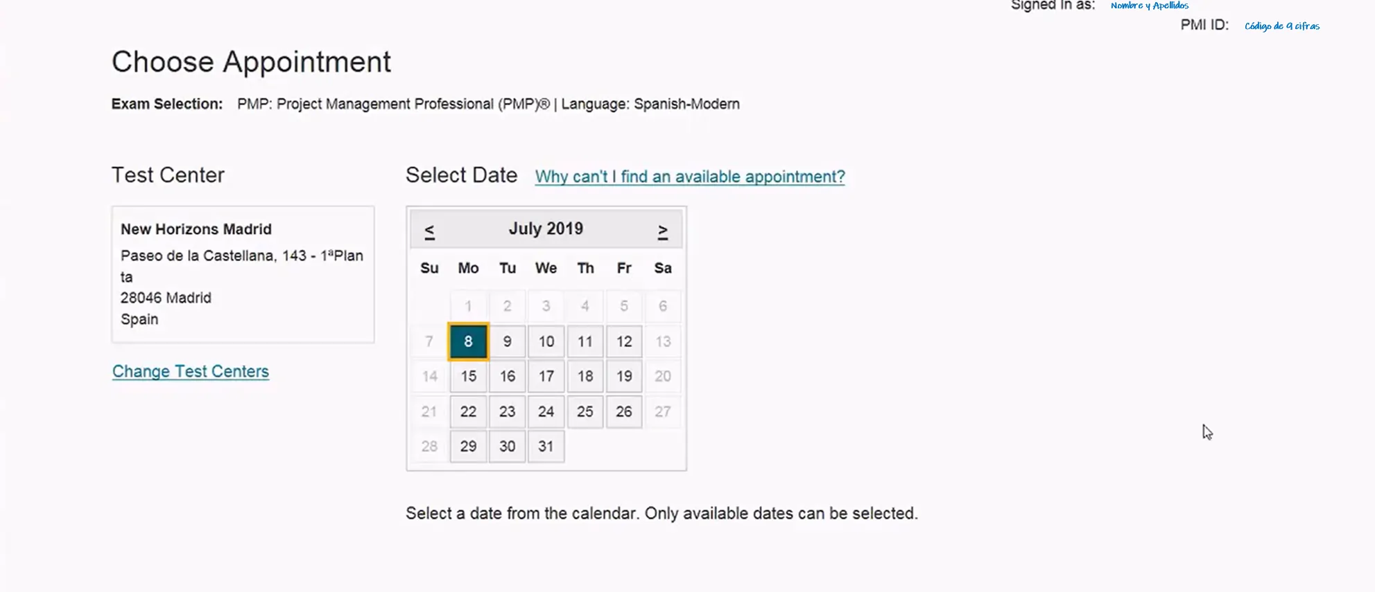 Detalles de examen PMI