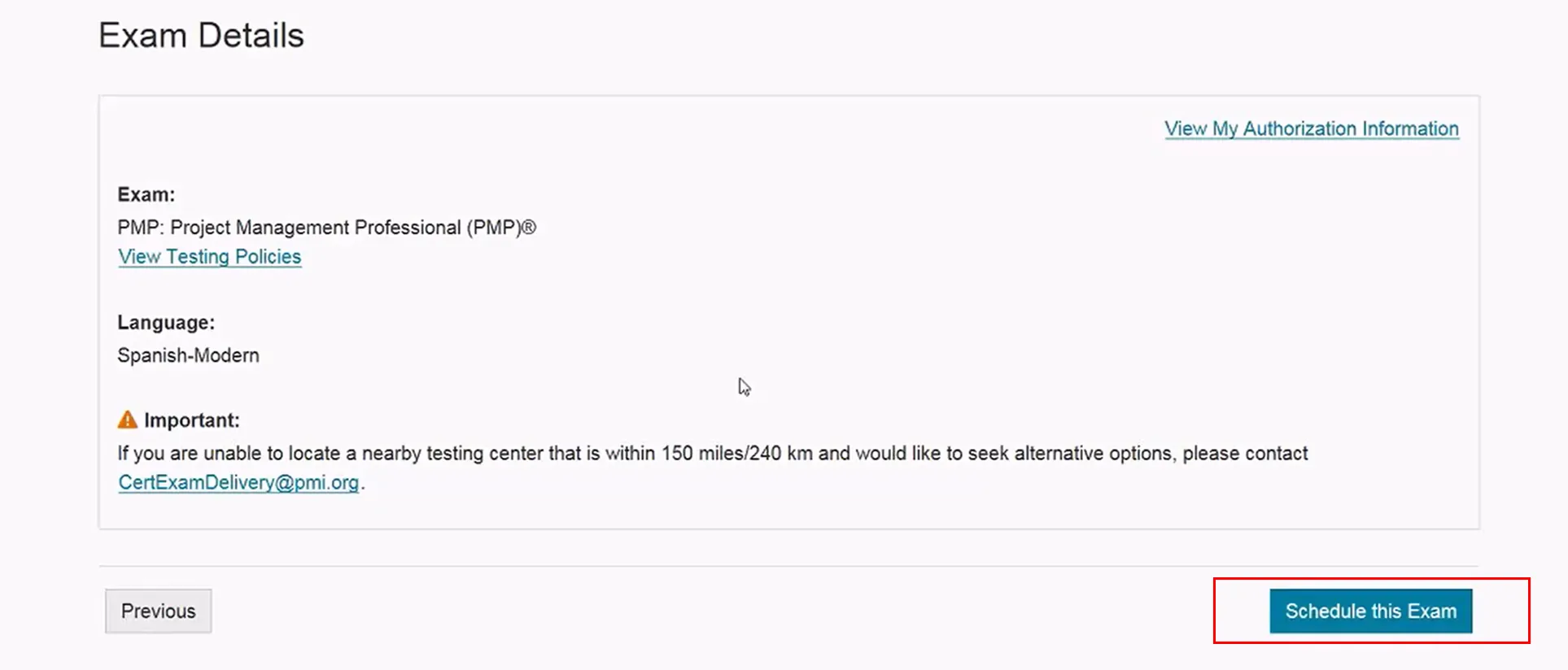 Detalles de examen PMI