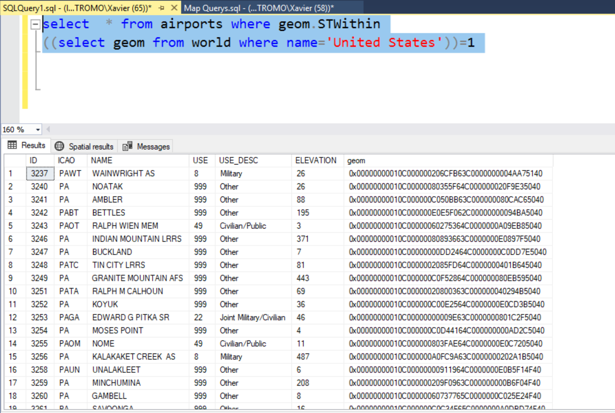 Resultados en formato tabular